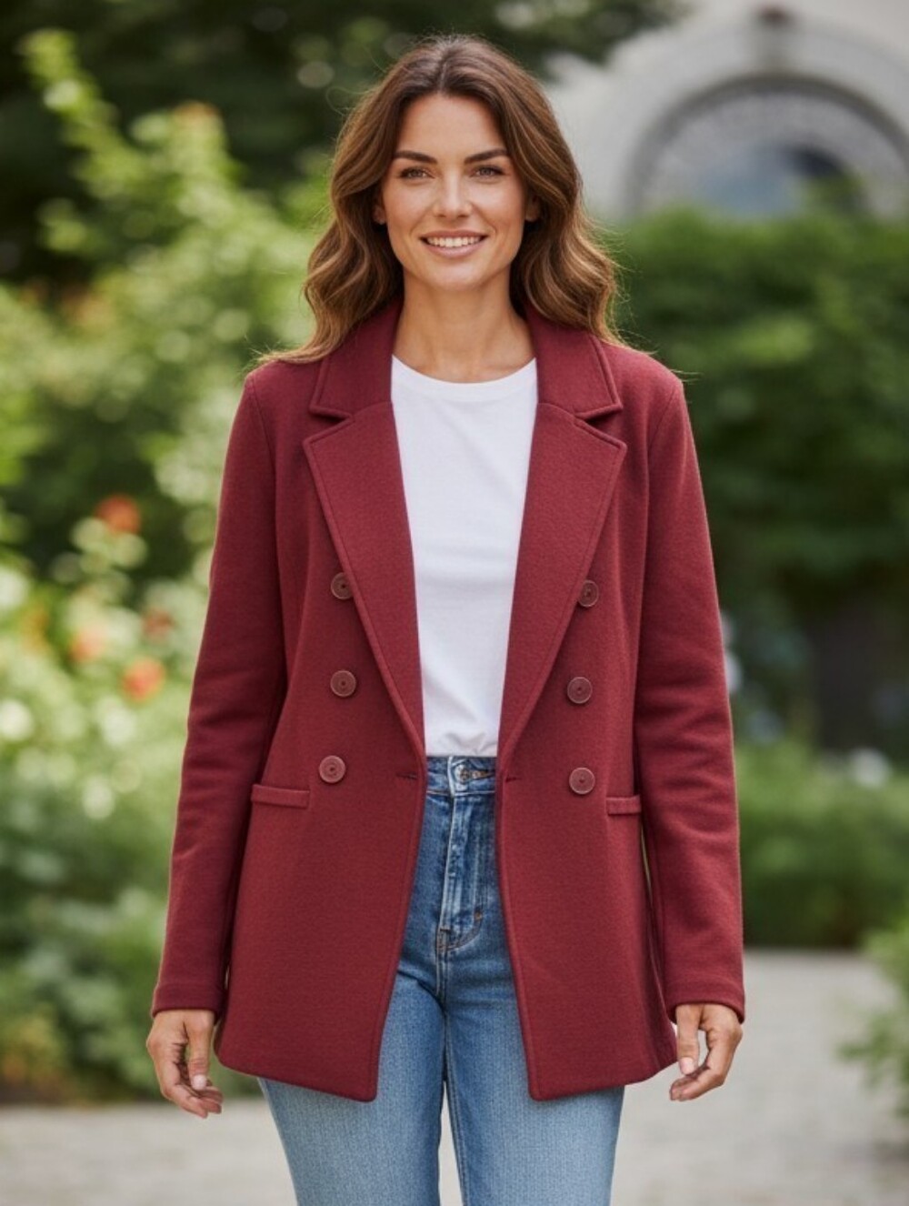 Chico's 1 Double-Breasted Peacoat Sweater Blazer Burgundy Sz Medium $159
